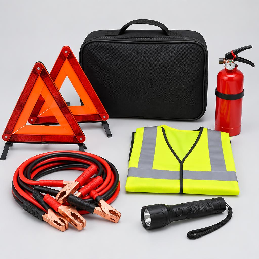 Kit de Emergencia para Carretera | Balizas, Extintor, Cables y Más